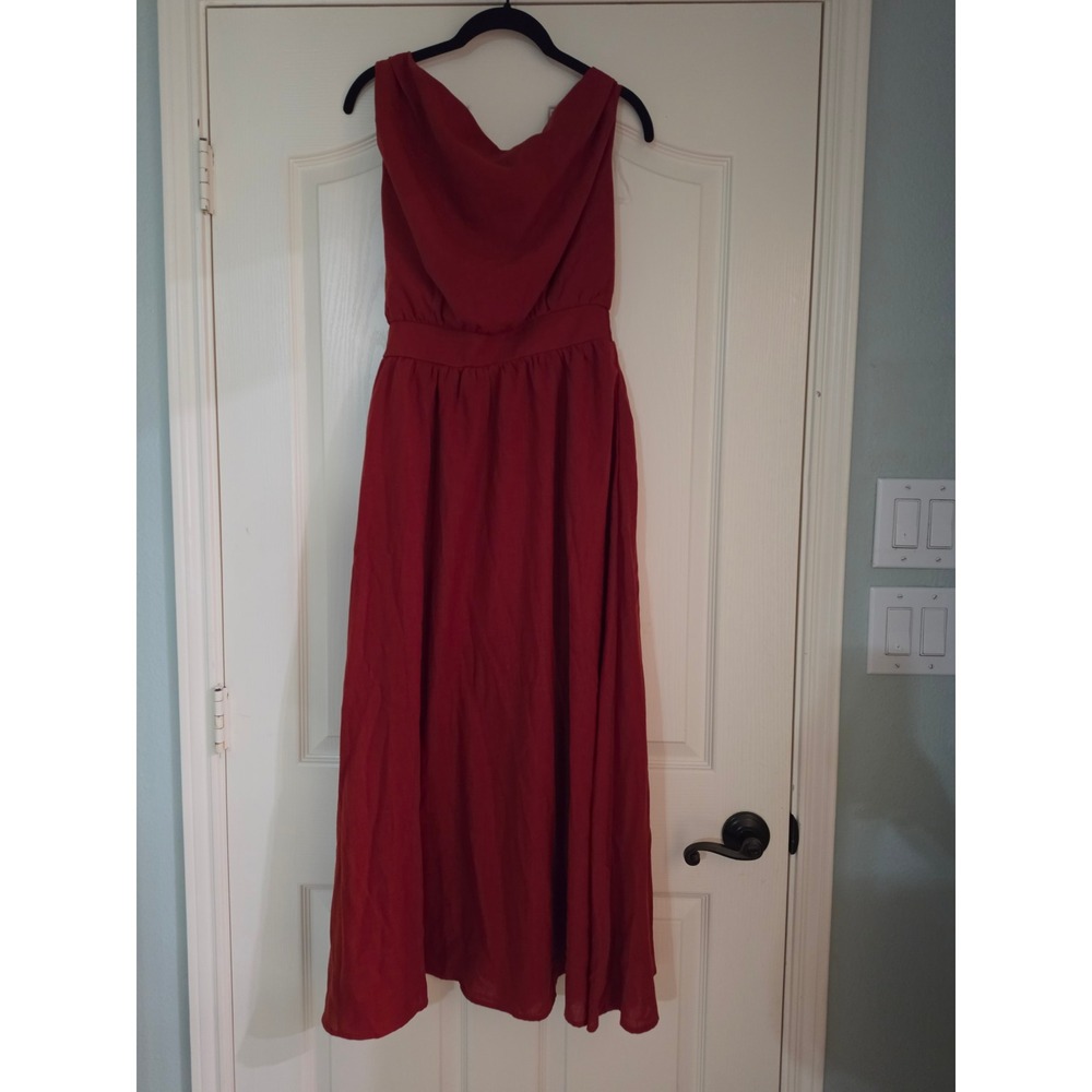 Active USA Red Cowl Neck Maxi Dress Sleeveless D14975 Small NWT